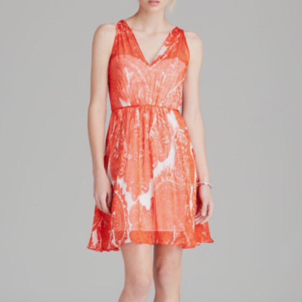 Milly Poppy Red Silk Fit & Flare A-Line Short Dress